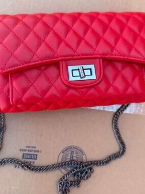 Temptations Quilted Red Crossbody Bag with Chain Strap